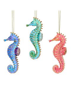 Gisela Graham Pastel Resin Seahorse Tree Decoration x3